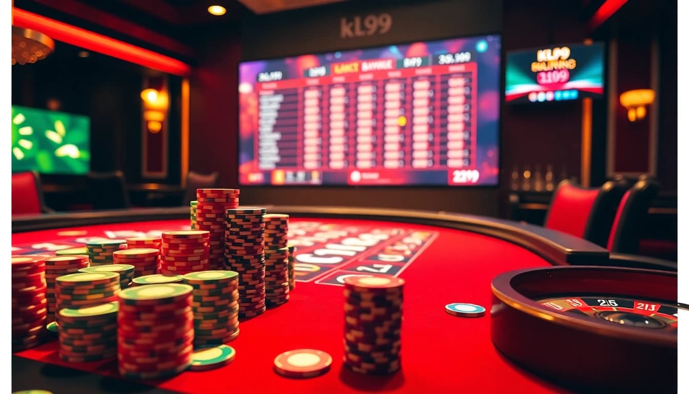 Experience an immersive KL99 blackjack game with vibrant chips and a skilled dealer.