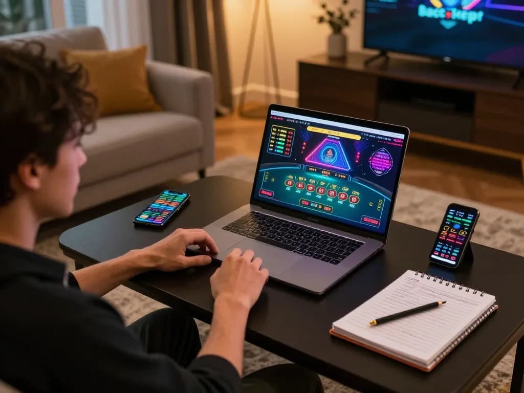 Player engaging in a live dealer Baccarat game on F168 platform with warm lighting and gaming accessories.
