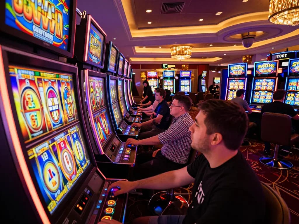Players enjoying vk88 slot machines with vibrant displays and exciting gameplay atmosphere