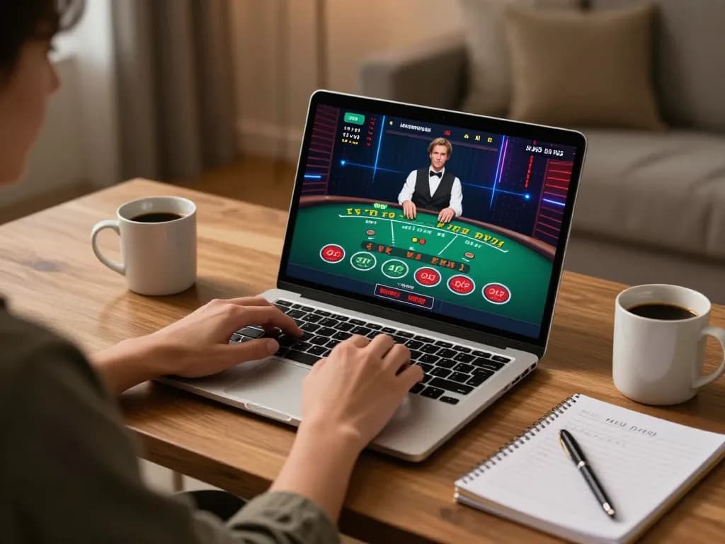 Engaged player using vipwin2 to enjoy live dealer blackjack from a stylish home setup.