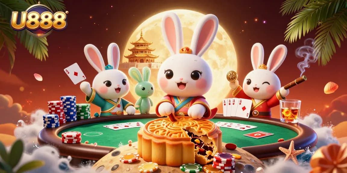 Experience thrilling U888 poker moments as moon rabbits celebrate with golden mooncakes.