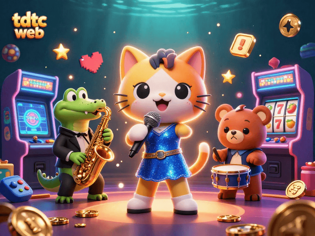 Engage with the vibrant tdtc web scene filled with colorful casino-themed characters and gaming elements.