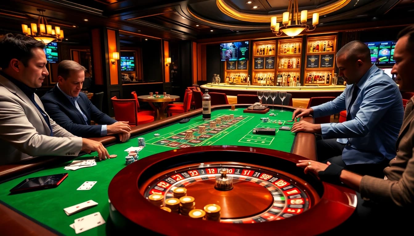 Experience thrilling gameplay at https://pub88z.net/ with a luxurious roulette table and engaged gamblers.