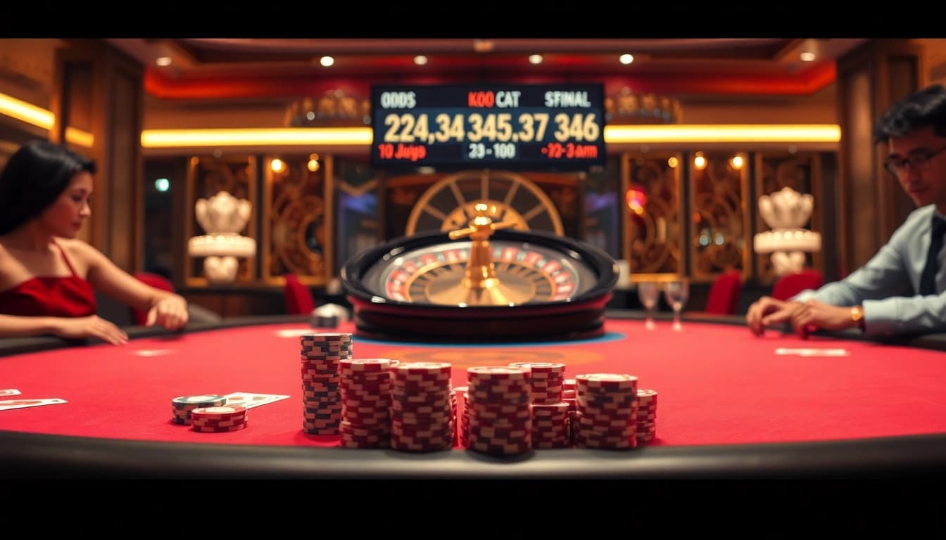 Engaging in high-stakes gambling with clear kèo nhà cái odds on display in a luxury casino setting.