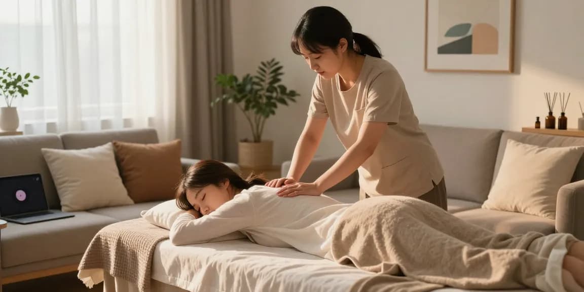 Relaxing 광진구출장안마 session at home with professional therapist enhancing well-being.