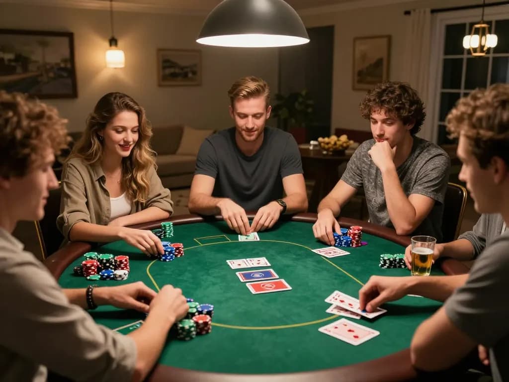 Players enjoying a friendly game at nhà cái 79king poker night, showcasing strategy and excitement.