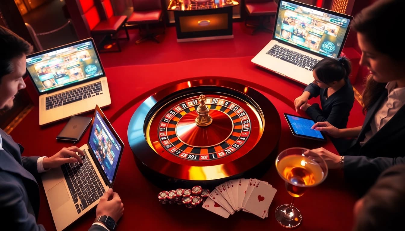 Exciting casino scene showcasing players engaging with games at https://luck8.media/ on mobile devices.