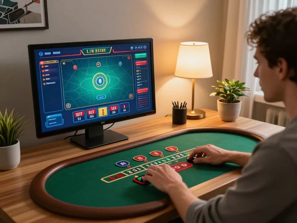Experience LINK NOHU90 with engaging live dealer actions in a stylish home gaming setup.
