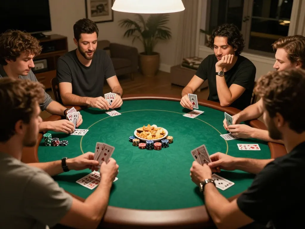 Players enjoying poker night at home while strategically engaging in gameplay at https://mm88.se.net/.