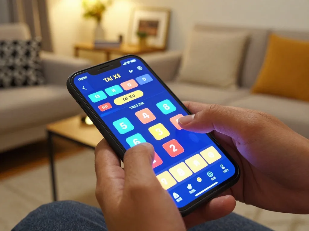 Tài Xỉu online gameplay shown on smartphone in a cozy home setting