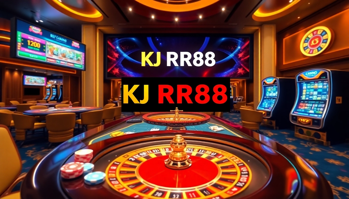 KJC RR88 elevates online gaming experiences with luxurious casino visuals featuring poker chips and roulette.