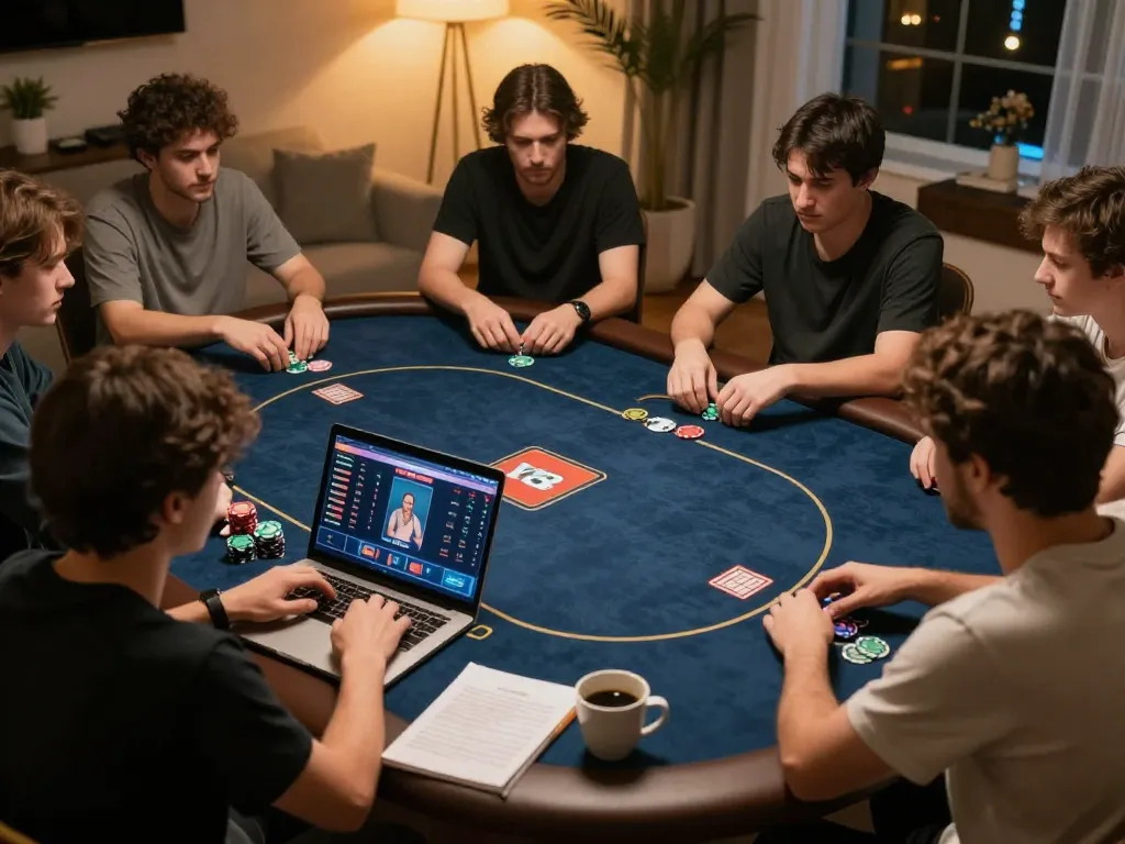 Engaging player concentrating on LV88 poker game interface from home gaming setup.