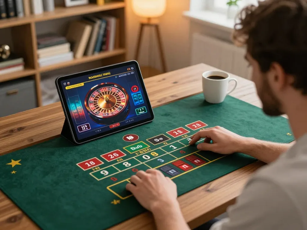 Playing live dealer roulette on tablet at home with luck8biz showcasing interactive gaming.