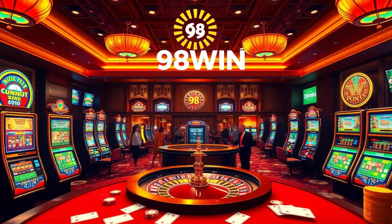 Experience the thrill of winning at 98WIN casino with vibrant slot machines and roulette.