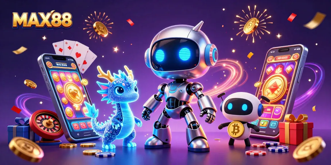 Experience thrilling gaming at MAX88 with colorful slot games, exciting characters, and vibrant casino elements.