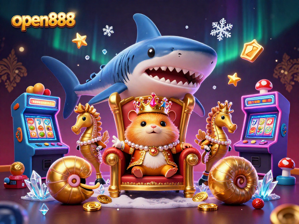 Spin and win with open888 in this vibrant 3D casino illustration featuring a hamster king.