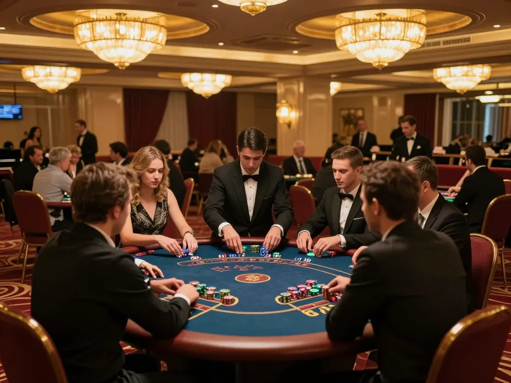 Engaging players at 98win make strategic bets in a luxurious casino setting