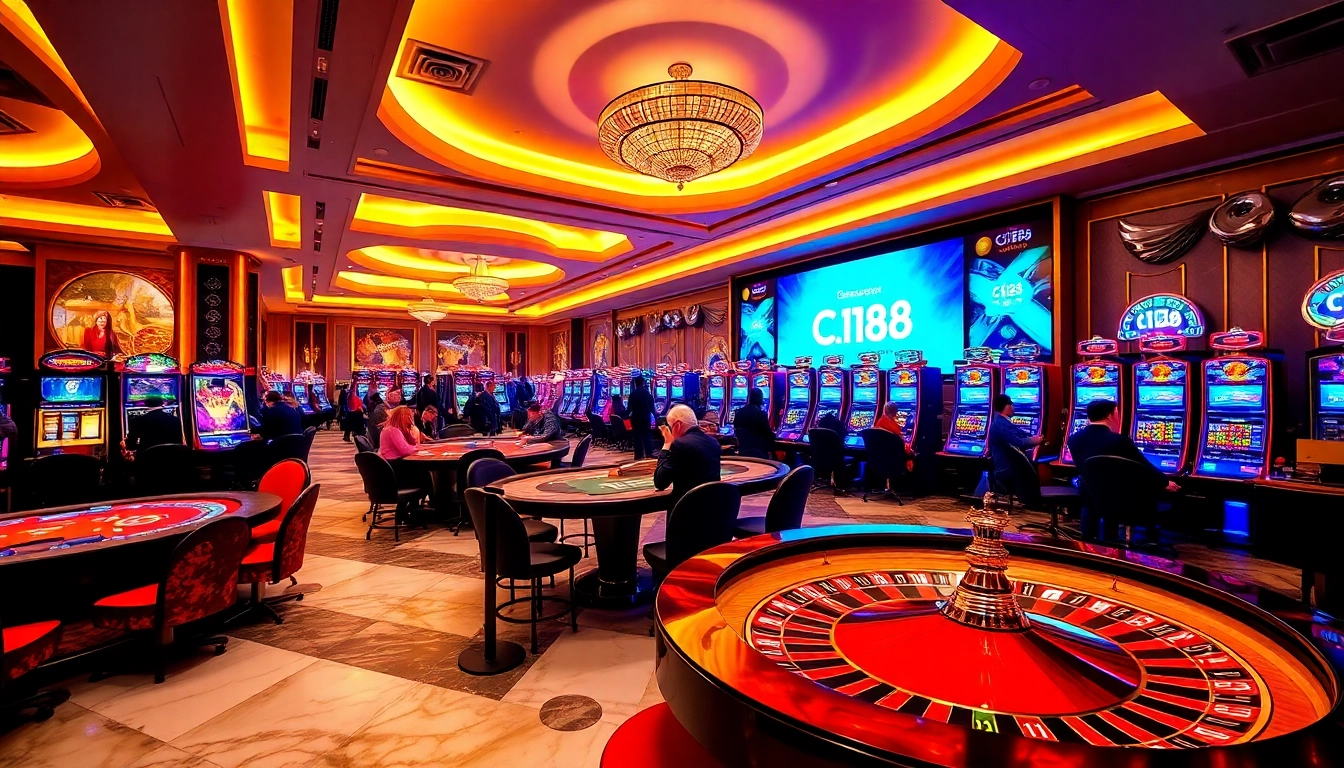 Experience the excitement of C168 casino gaming with vibrant tables and slot machines.