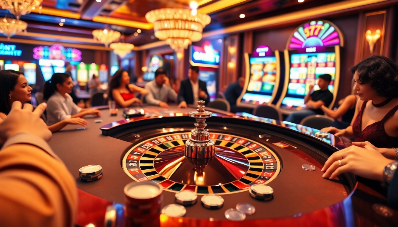 Exciting gaming action at https://gg88.biz/ highlighting a lively casino experience with roulette and slot machines.