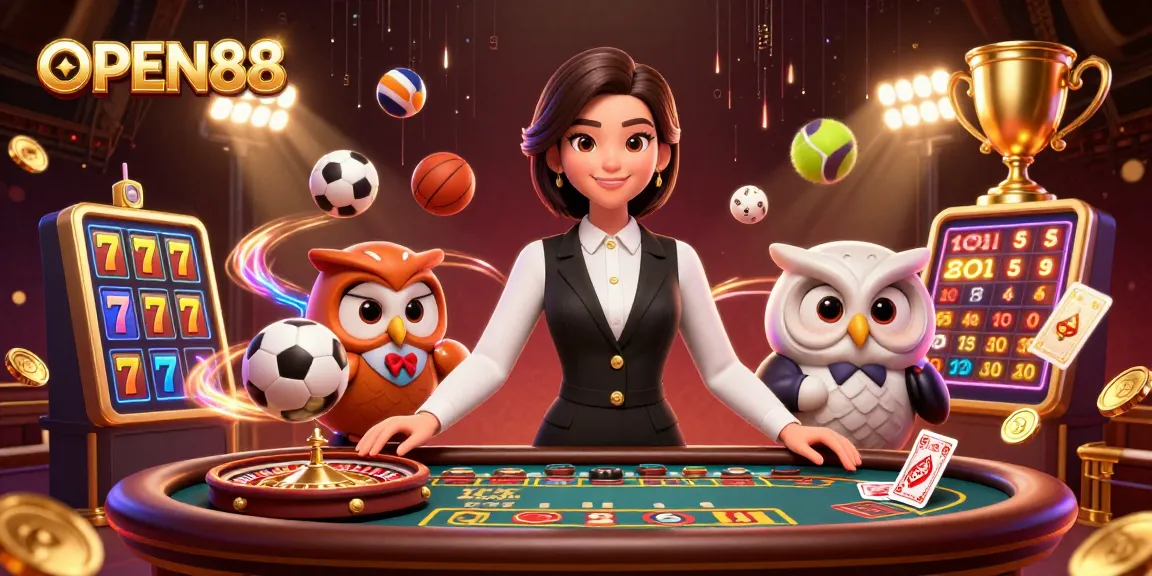 Engage with OPEN88's immersive gaming environment featuring an elegant dealer and captivating game elements.