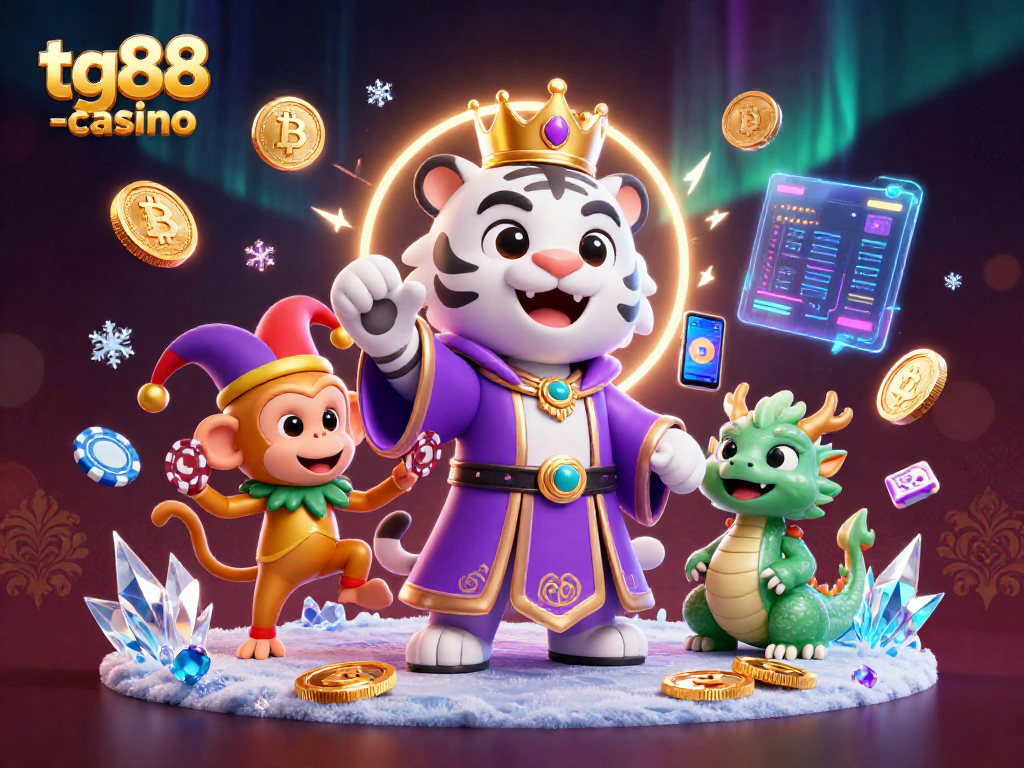 Experience winning adventures at tg88 -casino with vibrant characters and dazzling digital elements in a fun atmosphere.