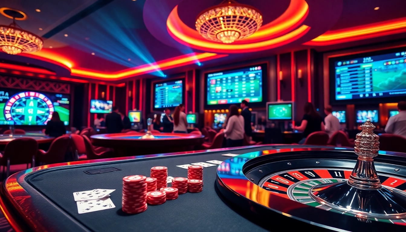 Engage with the excitement of online gambling at http://678vip.xyz/ featuring poker and roulette in a vibrant casino scene.