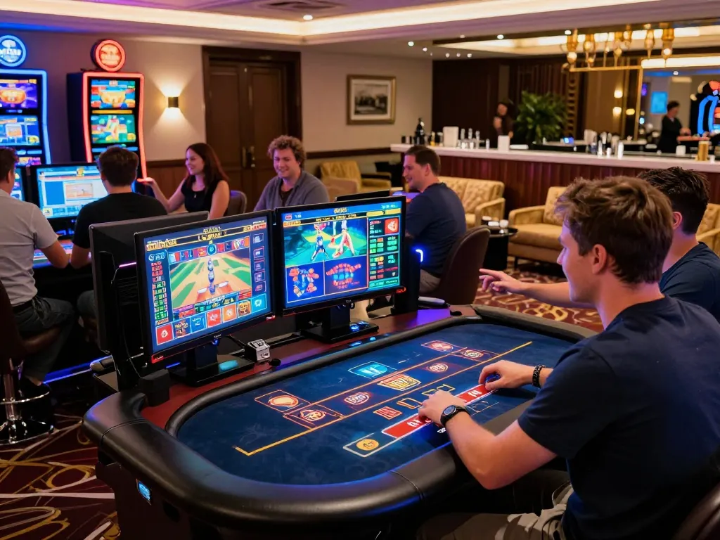Engaging gambling atmosphere at MM88 online casino with players enjoying vibrant digital games.
