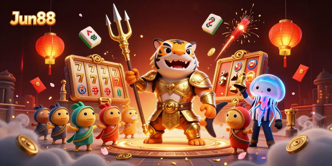 Engage in thrilling gameplay at Jun88 with a fierce tiger shark champion of slot games.