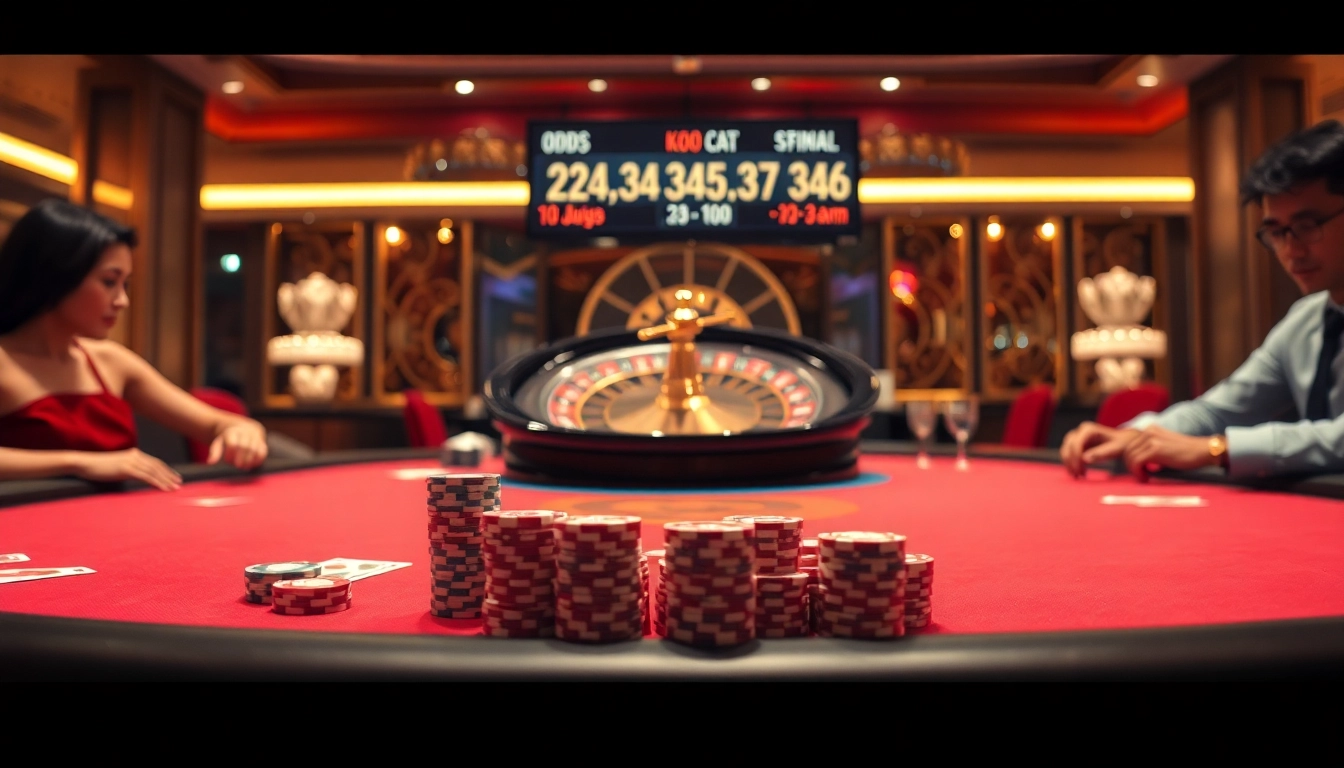 Engaging in high-stakes gambling with clear kèo nhà cái odds on display in a luxury casino setting.