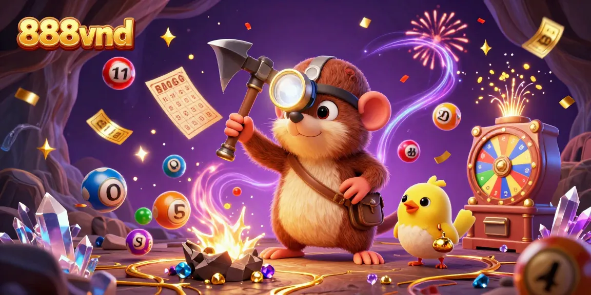 Engage in thrilling gambling with 888vnd as colorful lotto balls burst into action around our treasure hunting mole!