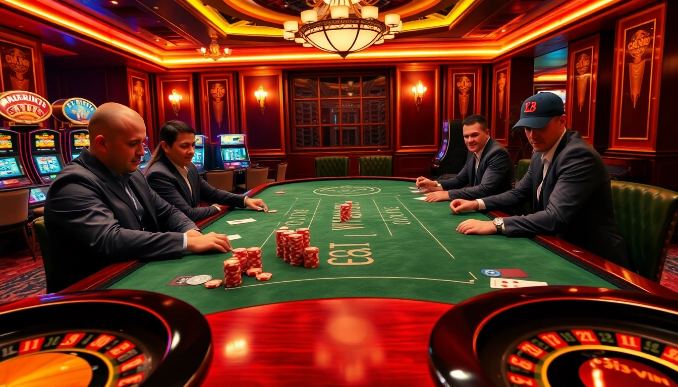 Experience the excitement of 33WIN at a luxurious poker table in a vibrant casino setting.