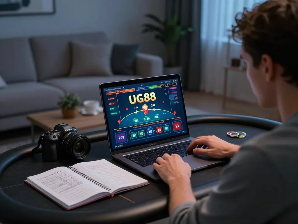 Engaging home gaming scene featuring UG88 online casino table game focused on player strategy and excitement.