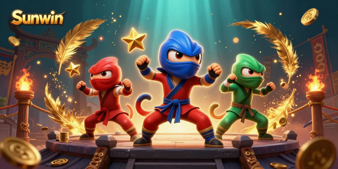 Experience thrilling gameplay at Sunwin with dynamic chameleon ninjas battling in a vibrant casino scene.