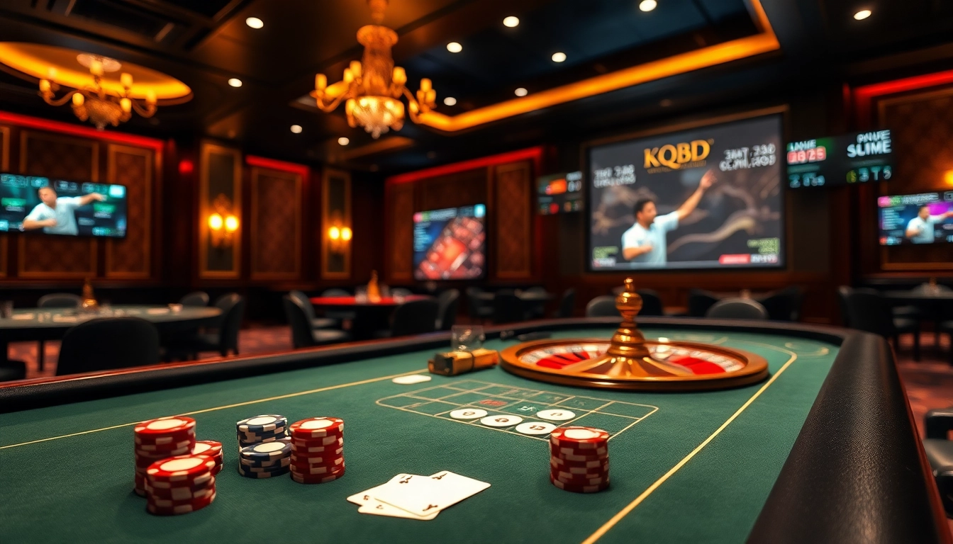 Watch players engaging in exciting kqbd betting at a luxurious casino gaming table.