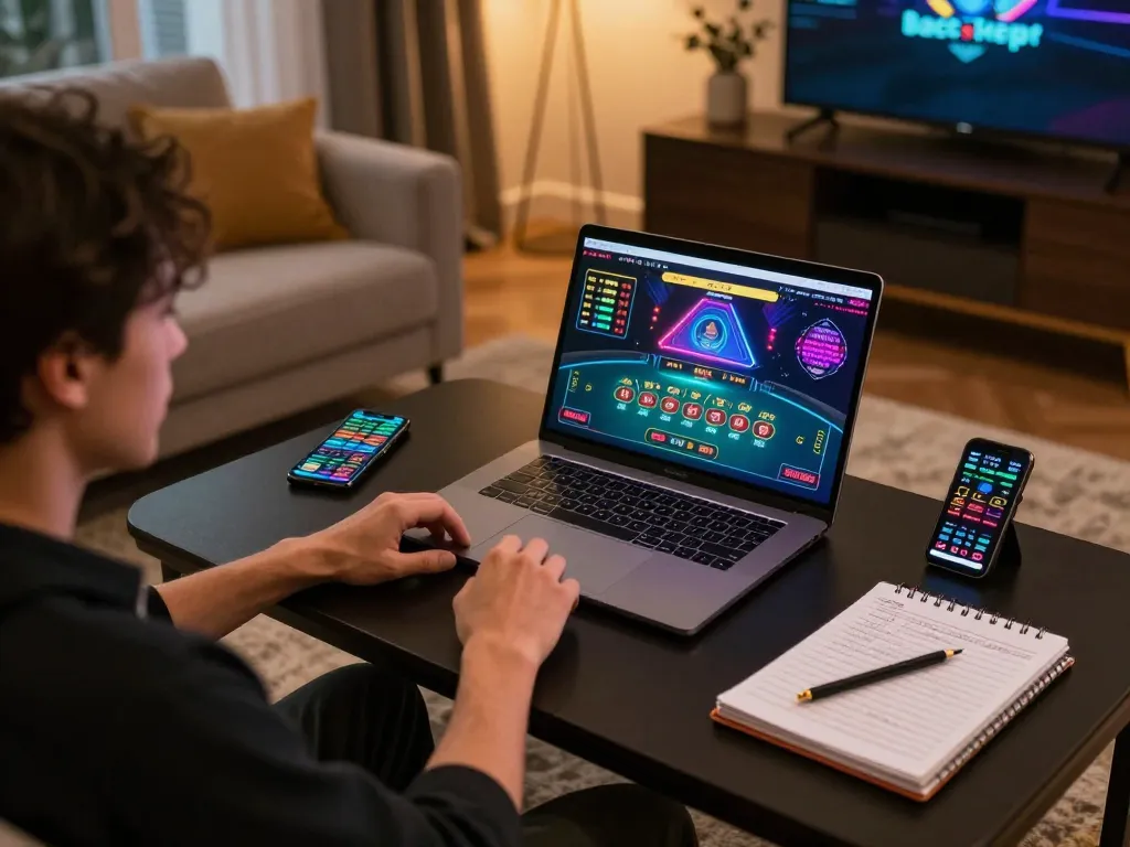 Player engaging in a live dealer Baccarat game on F168 platform with warm lighting and gaming accessories.