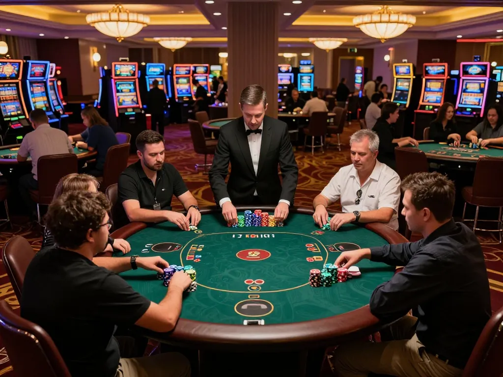 Players enjoying a strategic game of poker at the casino, S666 stakes high with chips