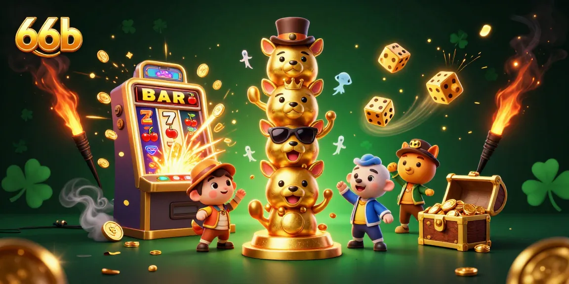 Animate gaming excitement with 66b in a vibrant casino scene filled with slot machines and golden treasures.