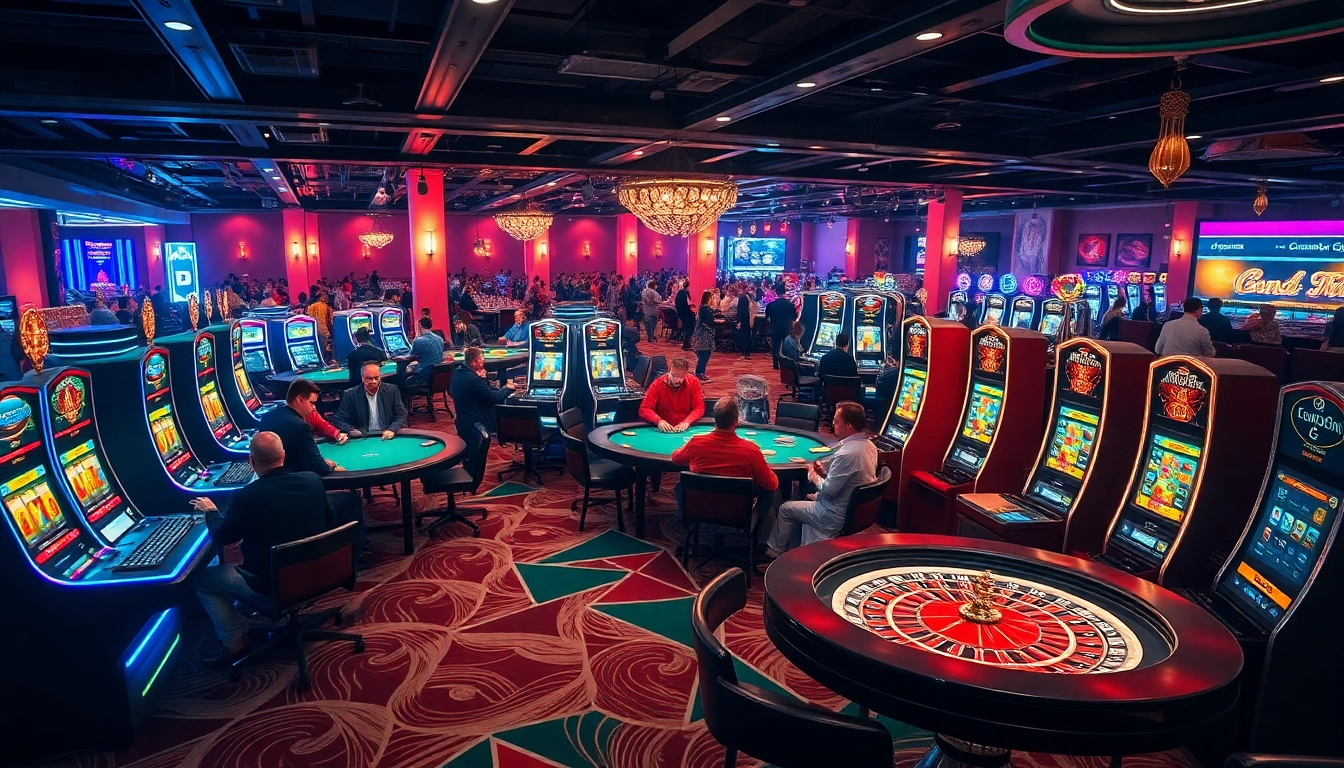 Experience thrilling gambling at loto188.gb.net with colorful tables and engaging players in a vibrant casino.
