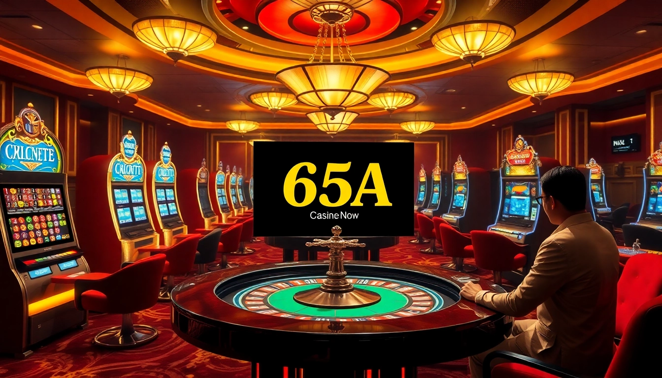 Engaging scene of players at the 65A online casino, highlighting vibrant tables and exciting gameplay.