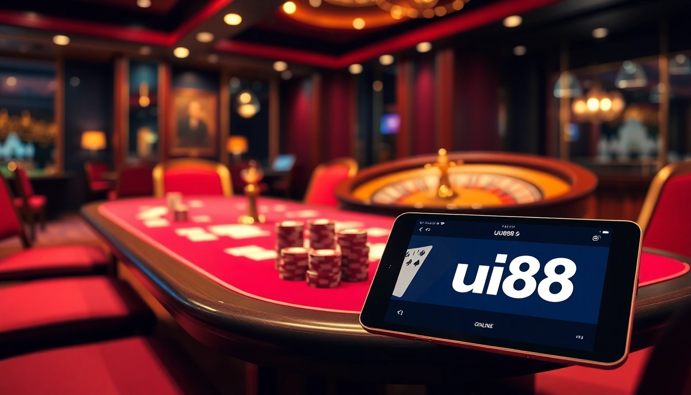 Exclusive uu88 poker table setup with luxurious ambiance and digital gaming interface.