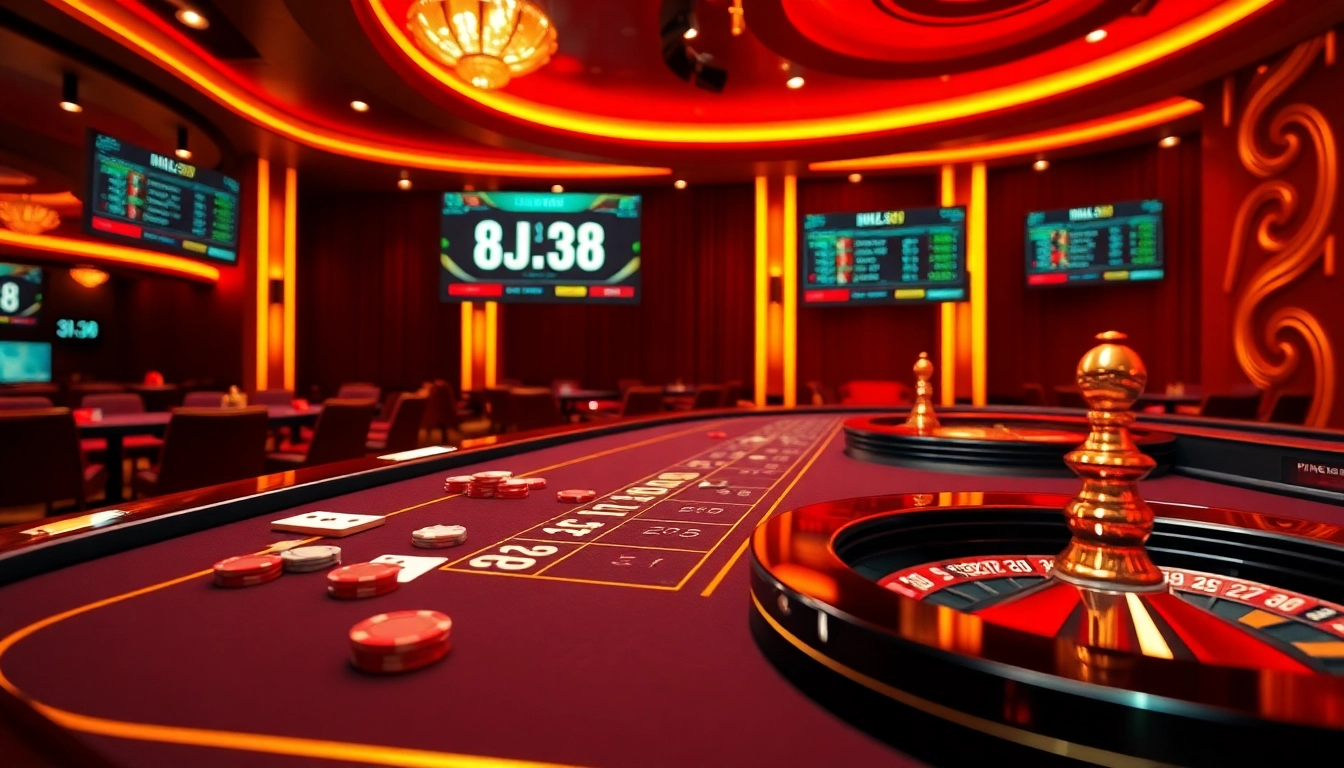 Bets placed at BJ38 during an exciting live casino session with vibrant poker chips and cards.