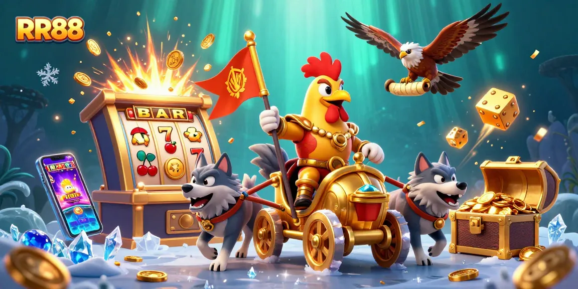 Experience thrilling wins at RR88 with a vibrant, dynamic casino scene full of action and excitement.