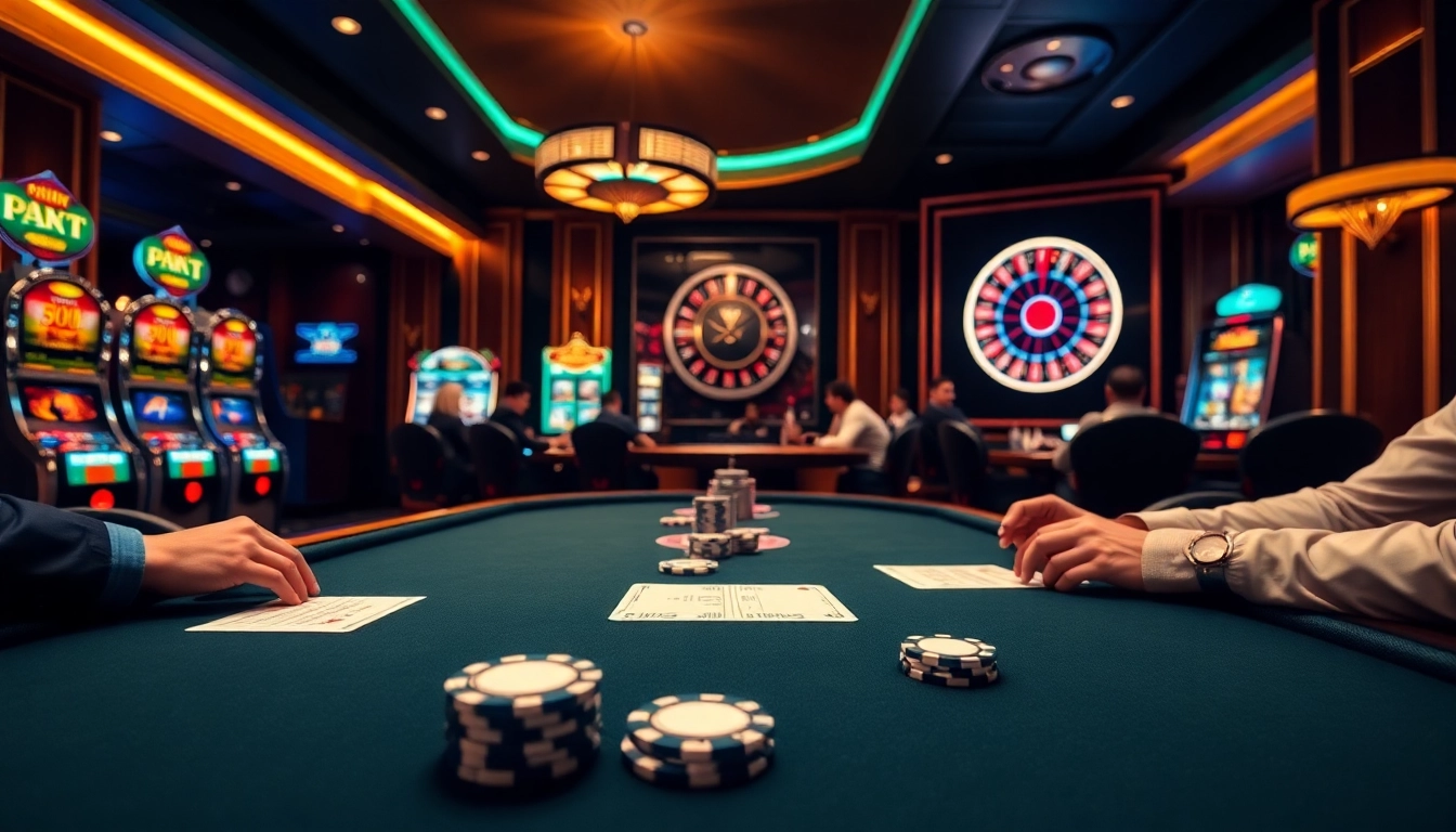 Place your bets at https://98win9.bid/ with poker chips and cards on a luxurious casino table.