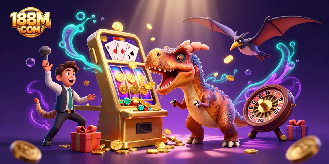 Experience the excitement of winning at 188M COM with a vibrant jackpot scene filled with animated characters.