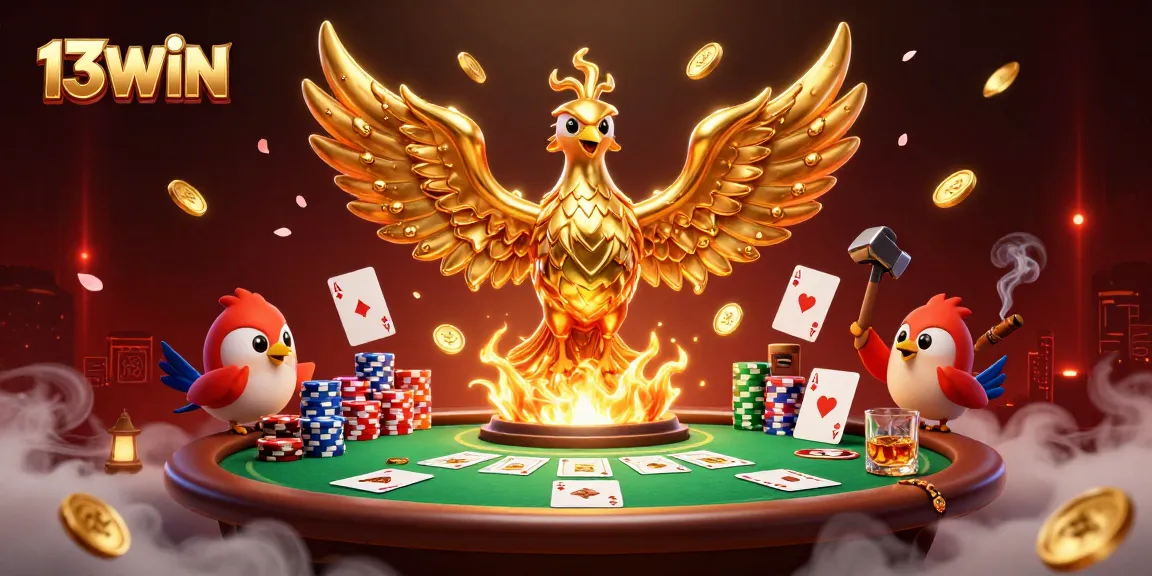 Experience thrilling gameplay with 13WIN's vibrant casino scene featuring a golden phoenix.