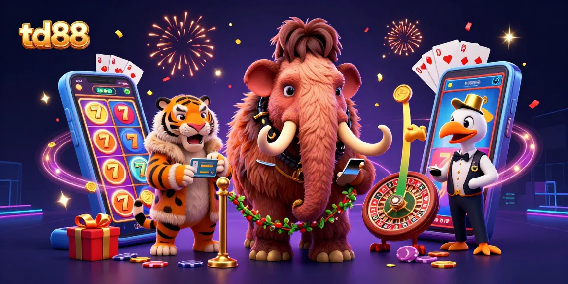 Experience td88's vibrant casino scene with dynamic characters, slots, and rewards.