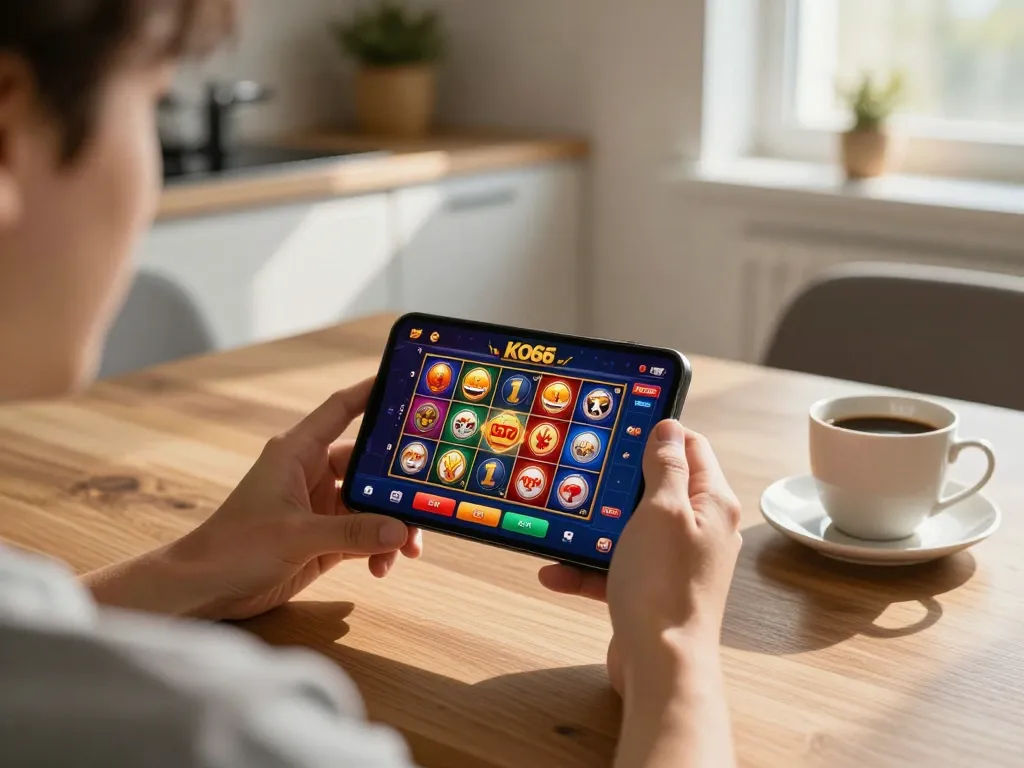 Trò chơi hấp dẫn trên ứng dụng KO66, trình diễn các trò slot và poker trên điện thoại thông minh tại nhà.