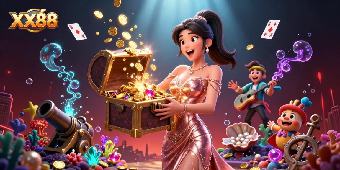 Win big at XX88 with a stunning treasure reveal in a vibrant casino scene.