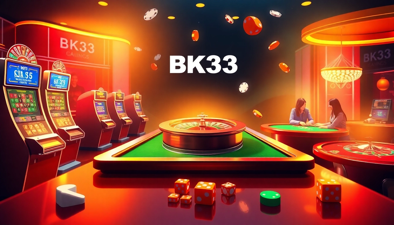 Experience the thrill of BK33 online gaming with vibrant casino visuals showcasing excitement and luxury.