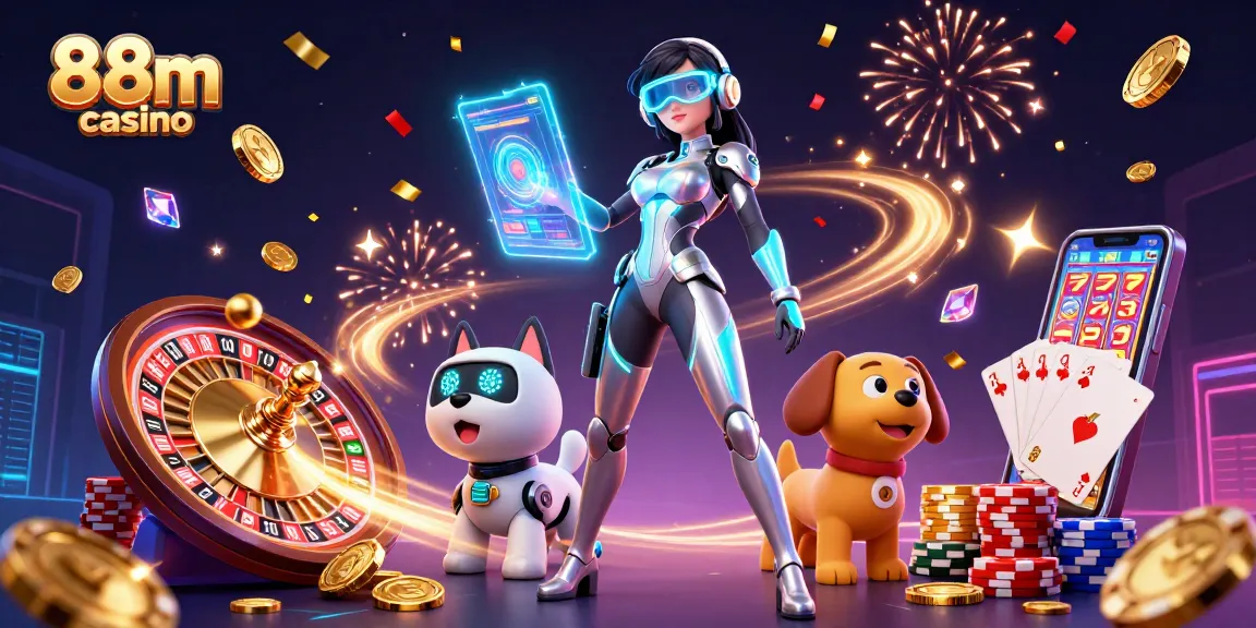 Experience excitement at 88m casino with interactive games and stunning visuals in this high-quality illustration.